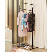 Lukzer Multi-Functional Cloth Rack Stand with Bottom Shelves & Wheels – Cat Ear Design (148x120x38cm, Black/Gold/White)