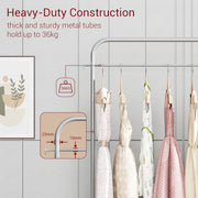 Lukzer Metal Clothes Rail Stand with Leather Storage Bin & Wheels (MGR-009/Grey)