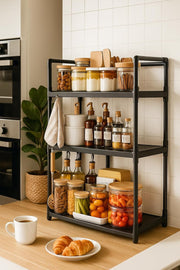 Lukzer Modular Kitchen Storage Rack Plastic & Metal Organizer (3-Tier/PMR-004/Black)