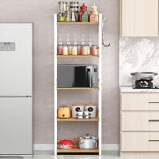 Lukzer 5-Tier Multipurpose Metal & Wood Kitchen Storage Rack (MKR-005/Oak Light with White)