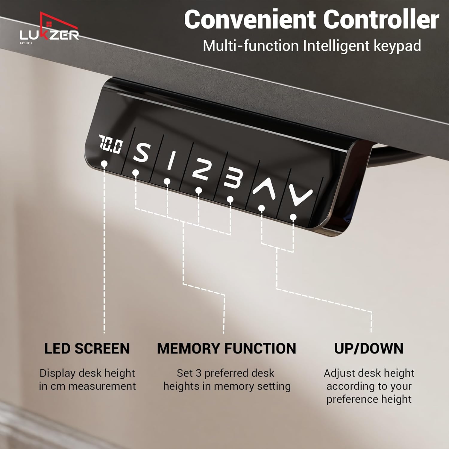 Lukzer Dual Motor Electric Height Adjustable Desk Memory Controller Standing Table EST-002/Black & Black)