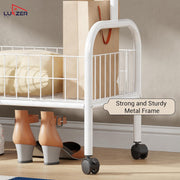 Lukzer Metal Single Rod Clothes Hanging Stand with Bottom Shelf & Lockable Wheels (MGR-003/White)