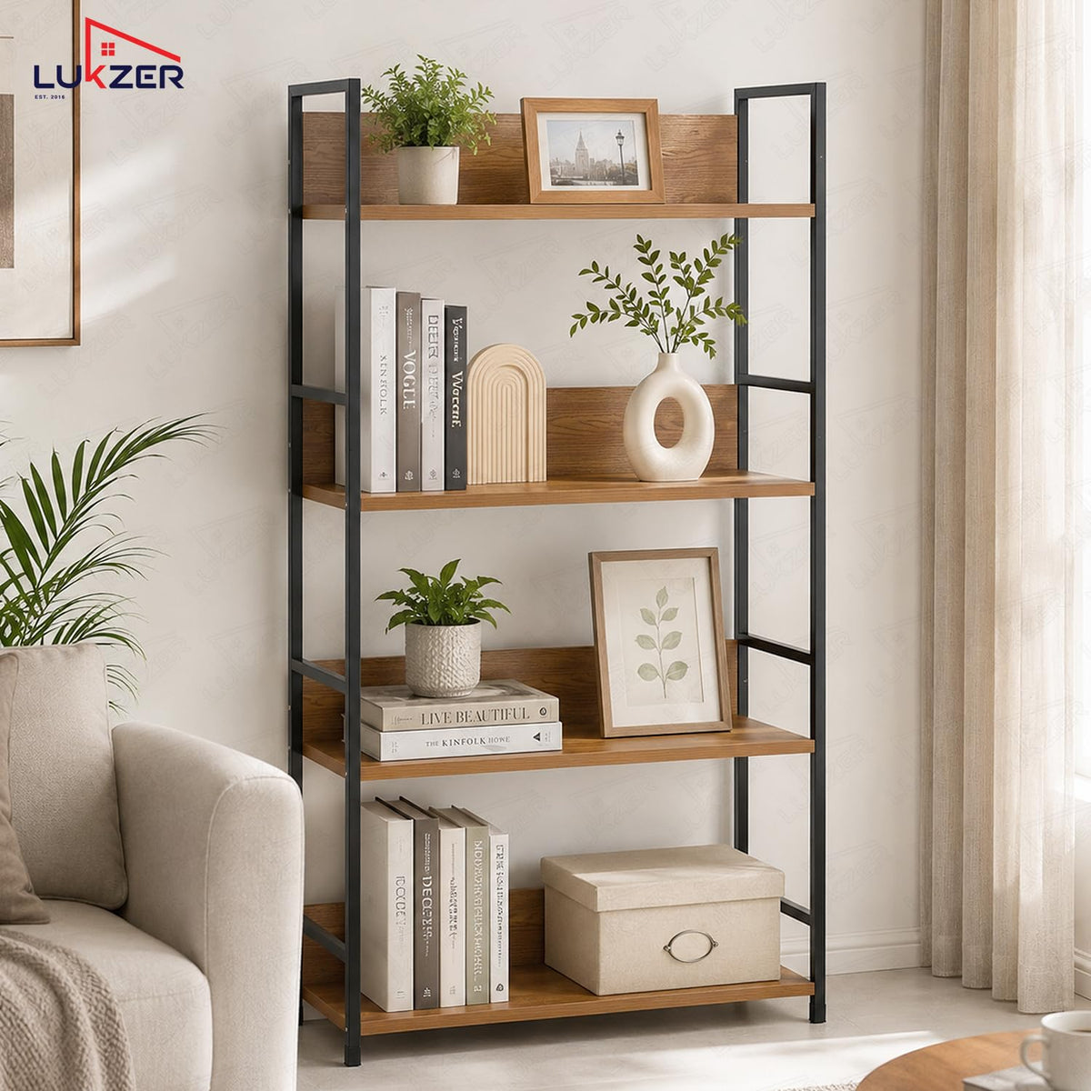Lukzer 4-Tier Multipurpose Kitchen Organizer Rack (MMR-001/Black & Oak Brown)