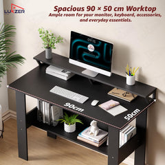 Lukzer Study Table with Monitor Riser & Open Book Shelf (MST-004/Black)