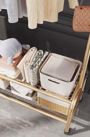 Lukzer Single Pole Portable Metal Garment Rack with 2 Bottom Shelves (MGR-008/Gold)