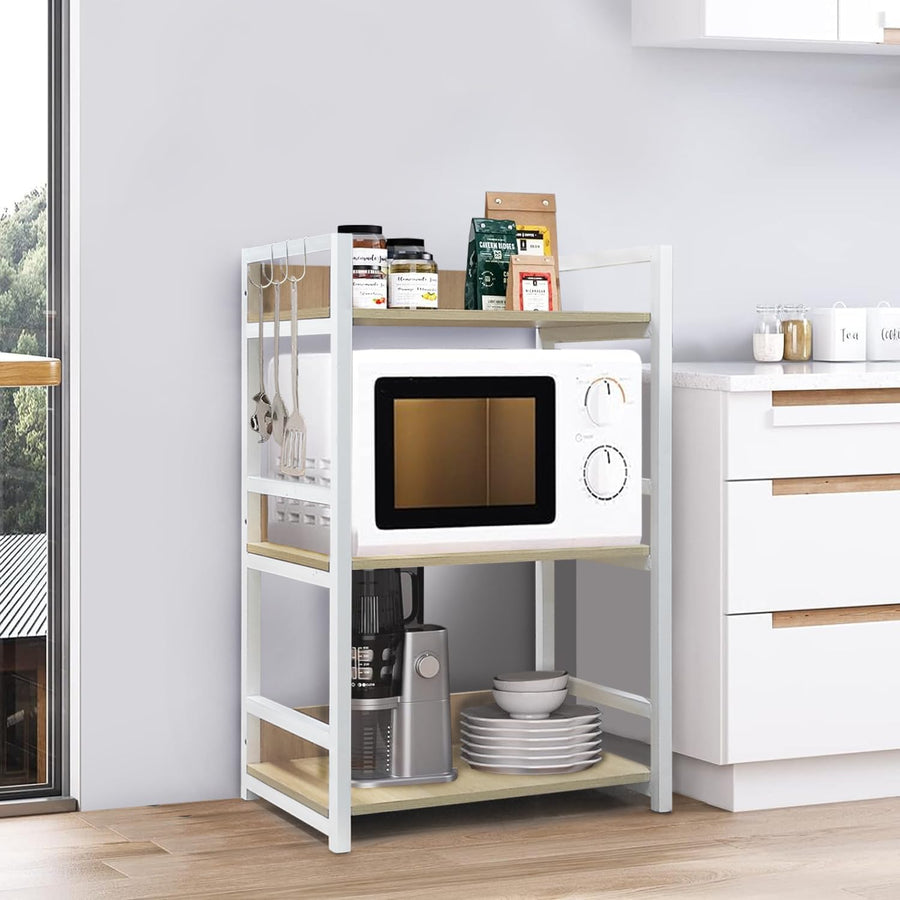Lukzer 3-Tier Multipurpose Metal & Wood Kitchen Storage Rack (MKR-003/Oak Light with White)