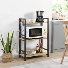Lukzer 3-Tier Multipurpose Metal & Wood Kitchen Storage Rack (MKR-003/Oak Light with Black)