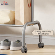 Lukzer Metal Garment Rack with Wheels & 1 Bottom Storage Shelf (MGR-005/Grey)