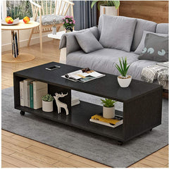 Lukzer Engineered Wood Center Table with Wheels Open Storage Desk (CT-003/Wenge)
