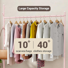 Lukzer Metal Single Rod Clothes Hanging Stand with Bottom Shelf & Lockable Wheels (MGR-003/Pink)