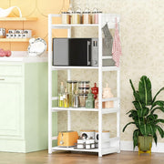 Lukzer 4-Tier Multipurpose Metal & Wood Kitchen Storage Rack (MKR-004/White & White)