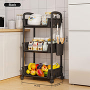 Lukzer 3-Tier Plastic Movable Kitchen Organizer with Cutlery Holder & Hooks (PMR-009/Black)