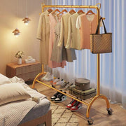 Lukzer Multi-Functional Cloth Rack Stand with Bottom Shelves & Wheels – Cat Ear Design (148x120x38cm, Black/Gold/White)