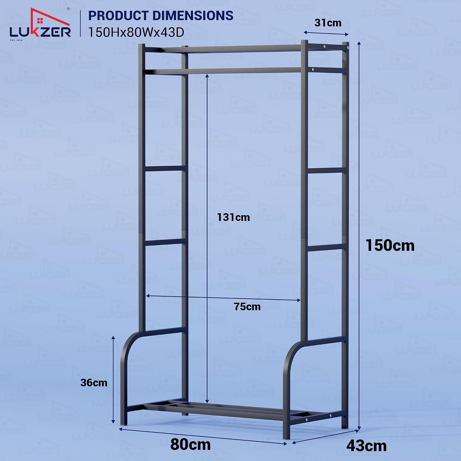 Lukzer Metal Cloth Stand with Bottom Shelf (Black)