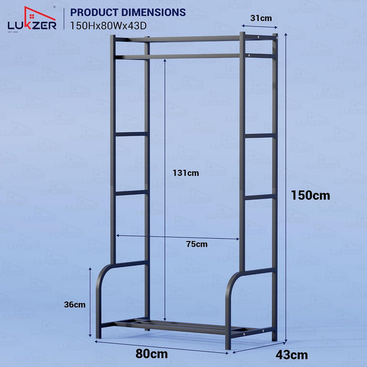 Lukzer Metal Cloth Stand with Bottom Shelf (Black)