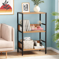 Lukzer 3-Tier Wooden Bedside Table for Bedroom & Multipurpose Open Storage Shelf (MMR-006-Black & Oak Brown)