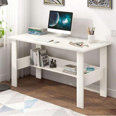 Lukzer Modern Computer Desk with Bookshelf Study Table Made with Engineered Wood (ST-005/White)