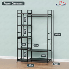 Lukzer Heavy Duty Garment Rack with 8 Shelves & Hanging Rod (MMR-004/Black & Black)