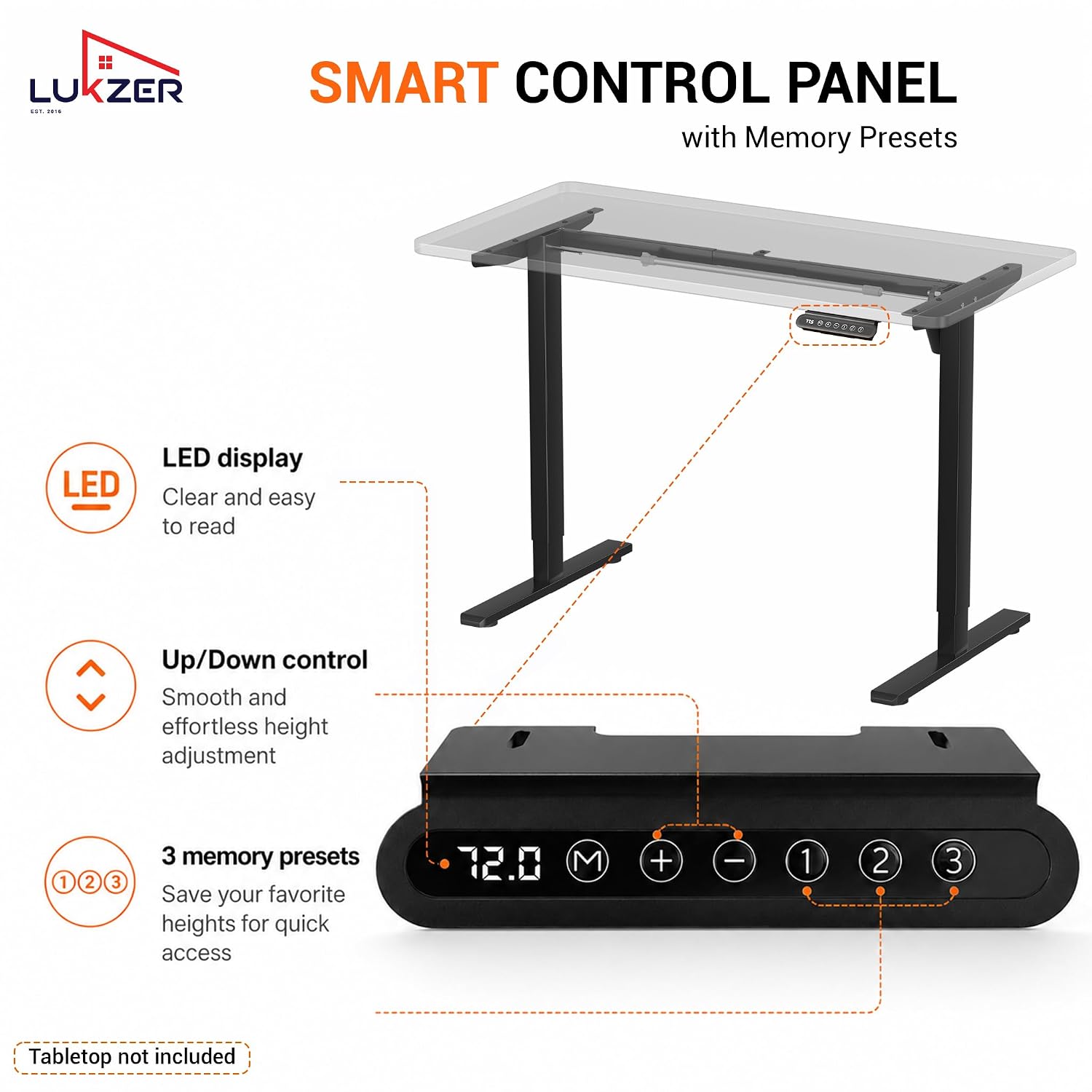Lukzer Electric Height Adjustable Desk Frame (EST-003-F/Black)