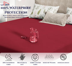 Lukzer Terry Cotton Waterproof Mattress Protector Maroon (MTP-MAR-001)