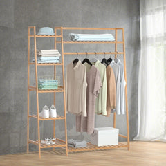 Lukzer Bamboo Clothes Organizer with Rail & 5+1 Storage Shelves (CH-491)