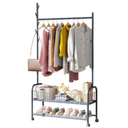 Lukzer Heavy-Duty Portable Metal Clothes Rack with Double Rod & Bottom Shelf (MGR-002/Deep Sea)