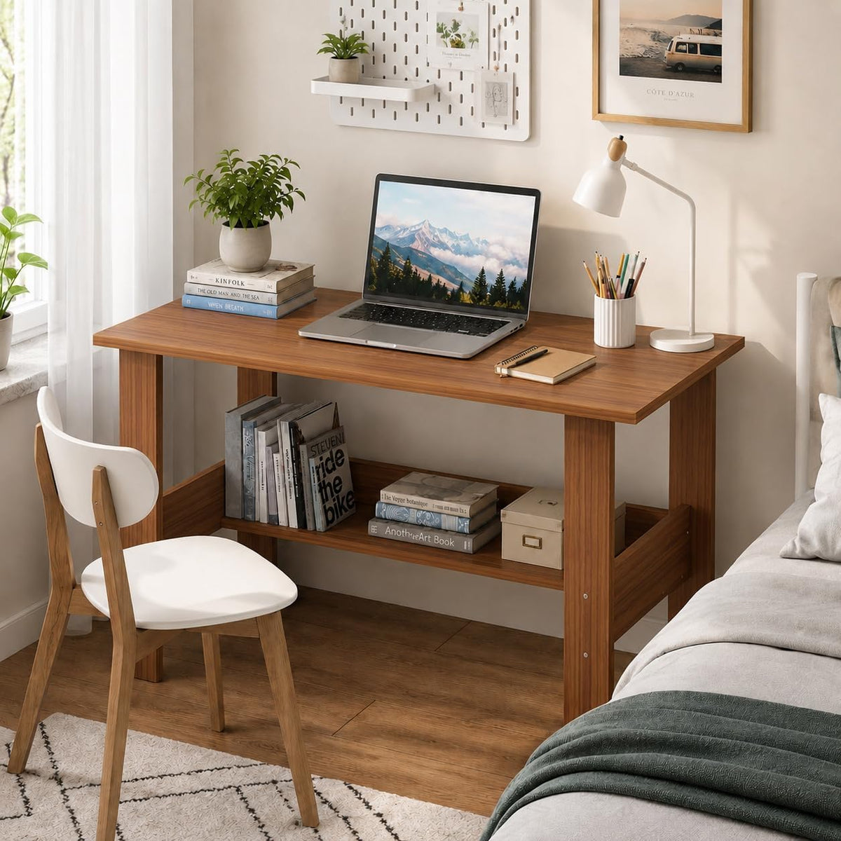 Lukzer Modern Computer Desk with Bookshelf Study Table Made with Engineered Wood (ST-005/Oak Brown)