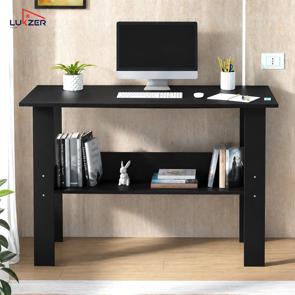 Lukzer Modern Computer Desk with Bookshelf Study Table Made with Engineered Wood (ST-005/Black)