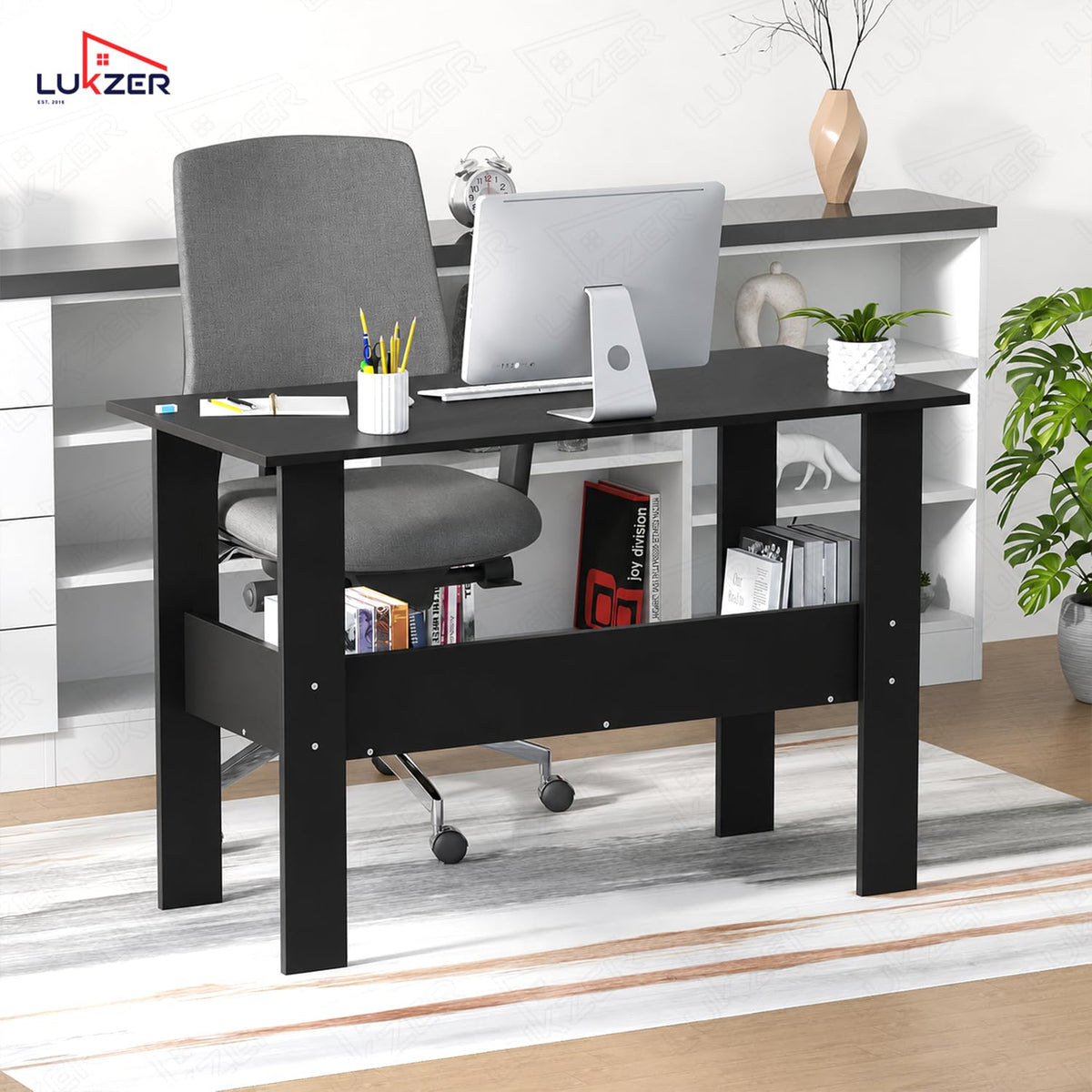 Lukzer Modern Computer Desk with Bookshelf Study Table Made with Engineered Wood (ST-005/Black)