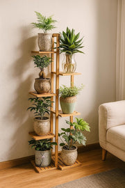 Lukzer 6-Tier Bamboo Plant Stand | Indoor Outdoor Tiered Plant Shelf Organizer