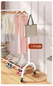 Lukzer Multi-Functional Cat-Ear Hook Metal Garment Stand with Wheels (CGS-005/White)
