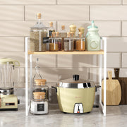 Lukzer 1-Tier Multipurpose Metal & Wood Kitchen Storage Rack (MKR-001/Oak Light with White)