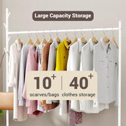 Lukzer Metal Single Rod Clothes Hanging Stand with Bottom Shelf & Lockable Wheels (MGR-003/White)