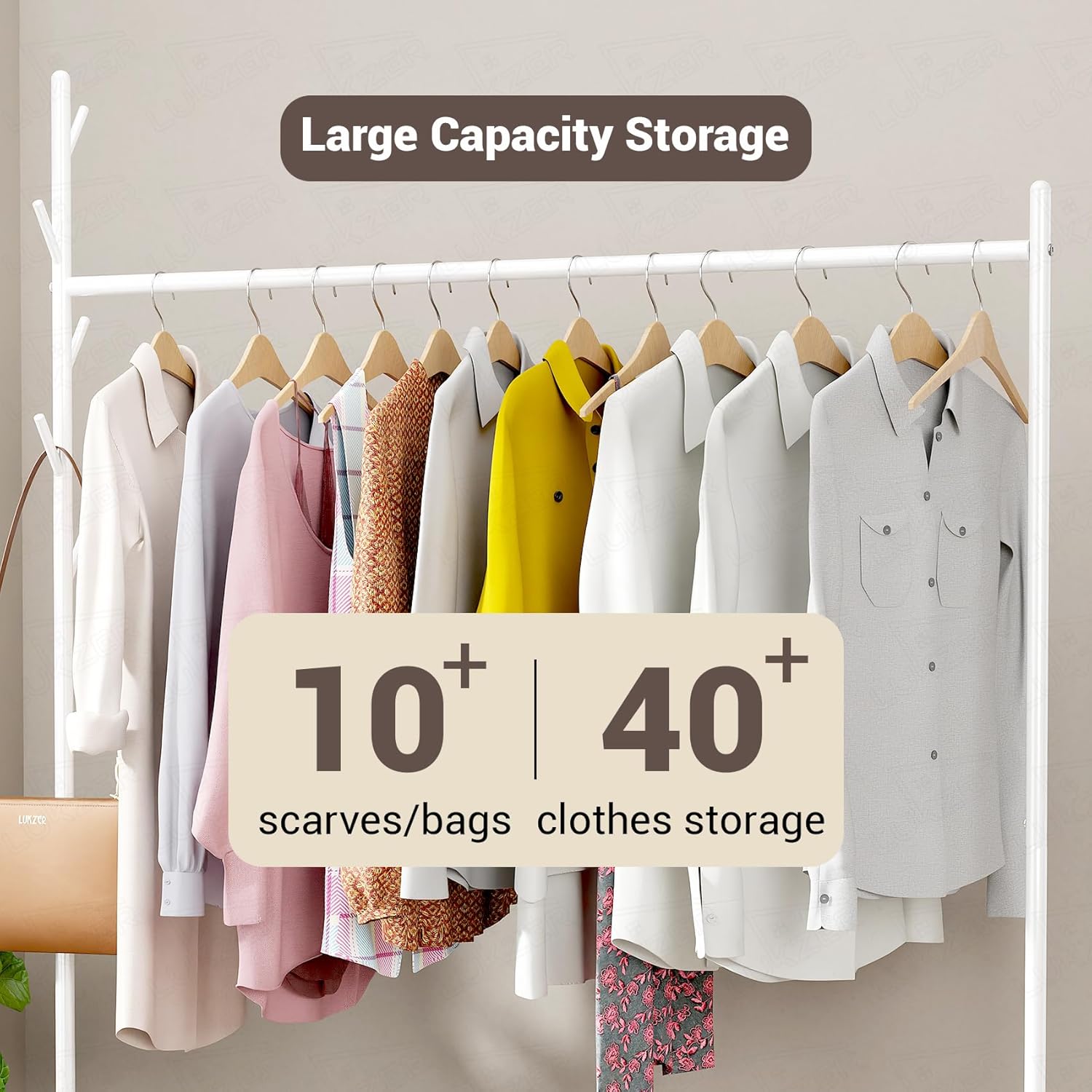 Lukzer Metal Single Rod Clothes Hanging Stand with Bottom Shelf & Lockable Wheels (MGR-003/White)