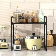 Lukzer 1-Tier Multipurpose Metal & Wood Kitchen Storage Rack (MKR-001/Black with Black)