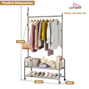 Lukzer Heavy-Duty Portable Metal Clothes Rack with Double Rod & Bottom Shelf (MGR-002/Grey)