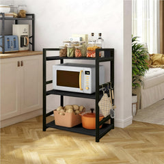 Lukzer 3-Tier Multipurpose Metal & Wood Kitchen Storage Rack (MKR-003/Black & Black)