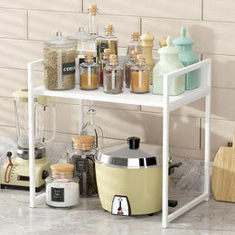 Lukzer 1-Tier Multipurpose Metal & Wood Kitchen Storage Rack (MKR-001/White With White)