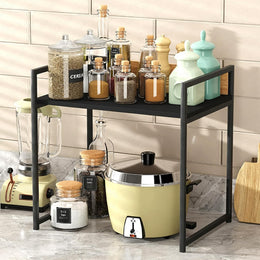 Lukzer 1-Tier Multipurpose Metal & Wood Kitchen Storage Rack (MKR-001/Black with Black)