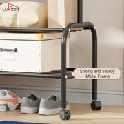 Lukzer Single Pole Portable Metal Garment Rack with 2 Bottom Shelves (MGR-008/Black)