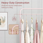 Lukzer Metal Clothes Rail Stand with Leather Storage Bin & Wheels (MGR-009/Pink)