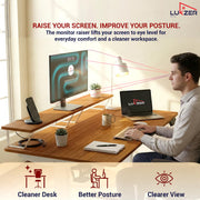 Lukzer Electric Height Adjustable Desk with Monitor Riser USB & Type-C Sit-Stand Table (EST-004/White & Oak Brown)