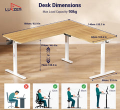 Lukzer L-Shape Electric Height Adjustable Study Desk (EST-001/White & Oak Light)