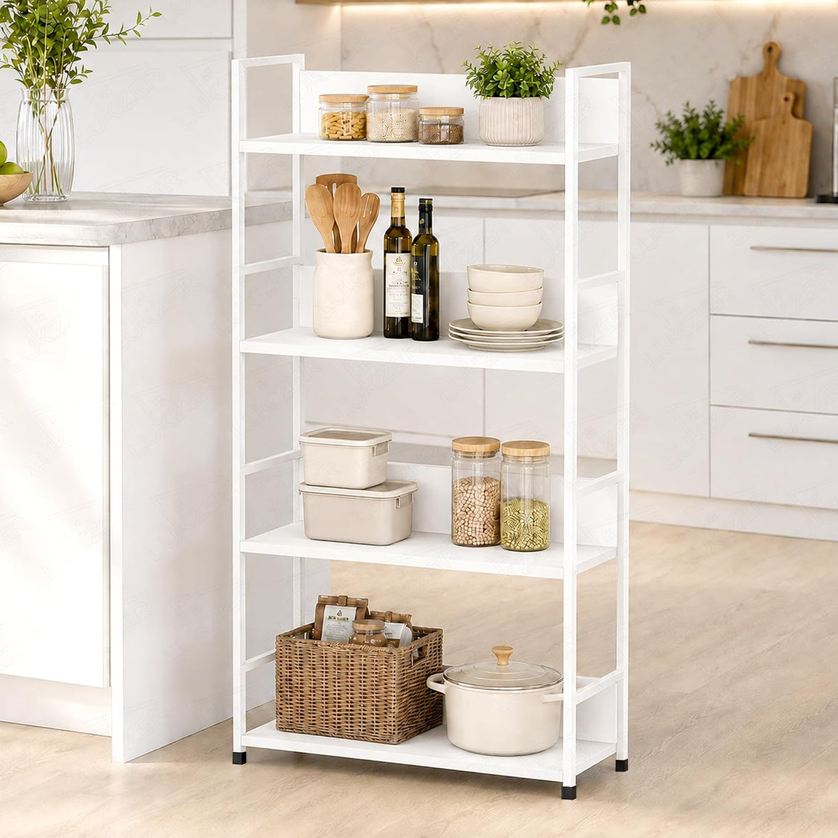 Lukzer 4-Tier Multipurpose Kitchen Organizer Rack (MMR-001/White & White)