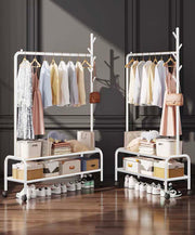 Lukzer Single Pole Portable Metal Garment Rack with 2 Bottom Shelves (MGR-008/White)