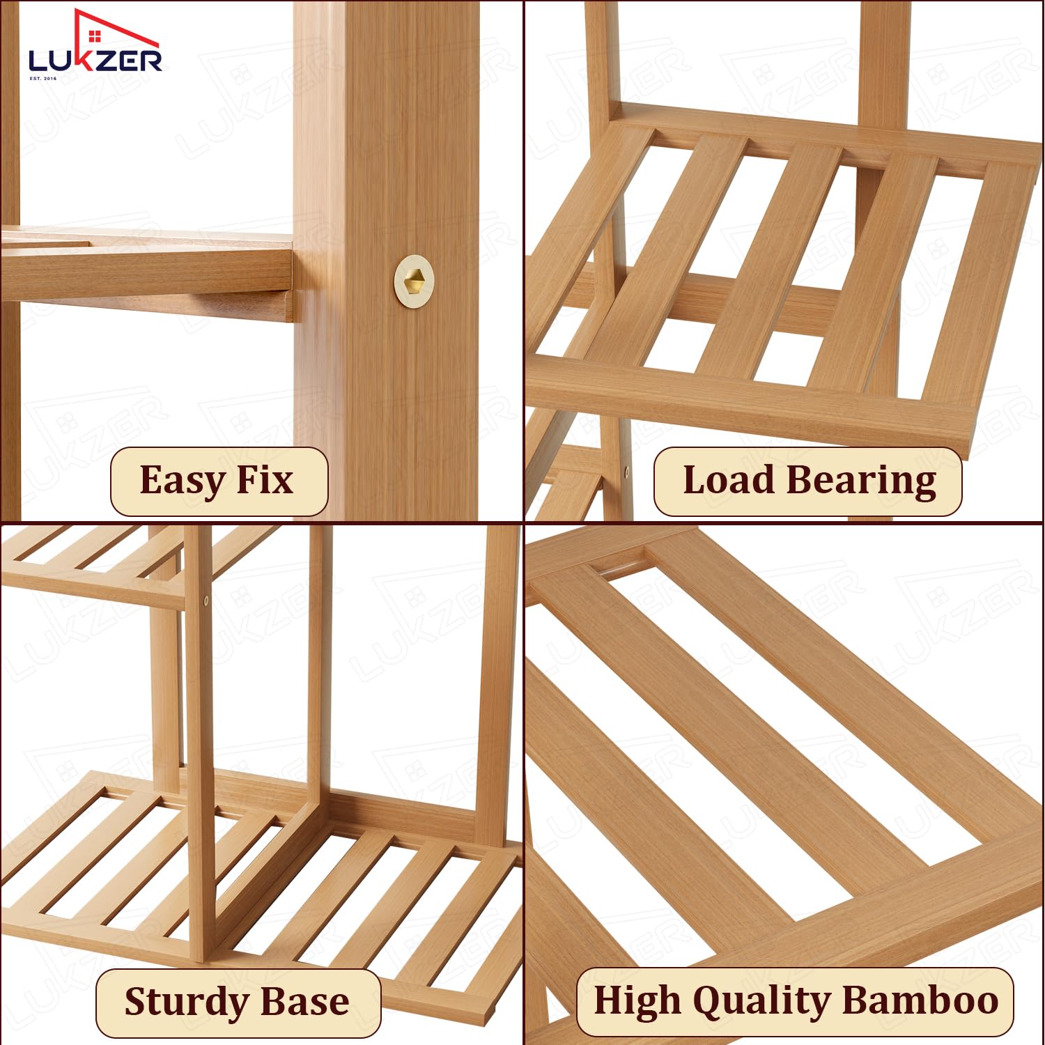 Lukzer 5-Tier Bamboo Plant Stand | Indoor Outdoor Tiered Plant Shelf Organizer