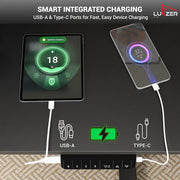 Lukzer Electric Height Adjustable Desk with Monitor Riser USB & Type-C Sit-Stand Table (EST-004/Black & Black)