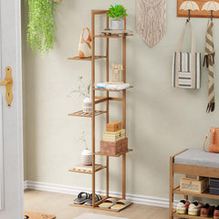 Lukzer 6-Tier Bamboo Plant Stand | Indoor Outdoor Tiered Plant Shelf Organizer