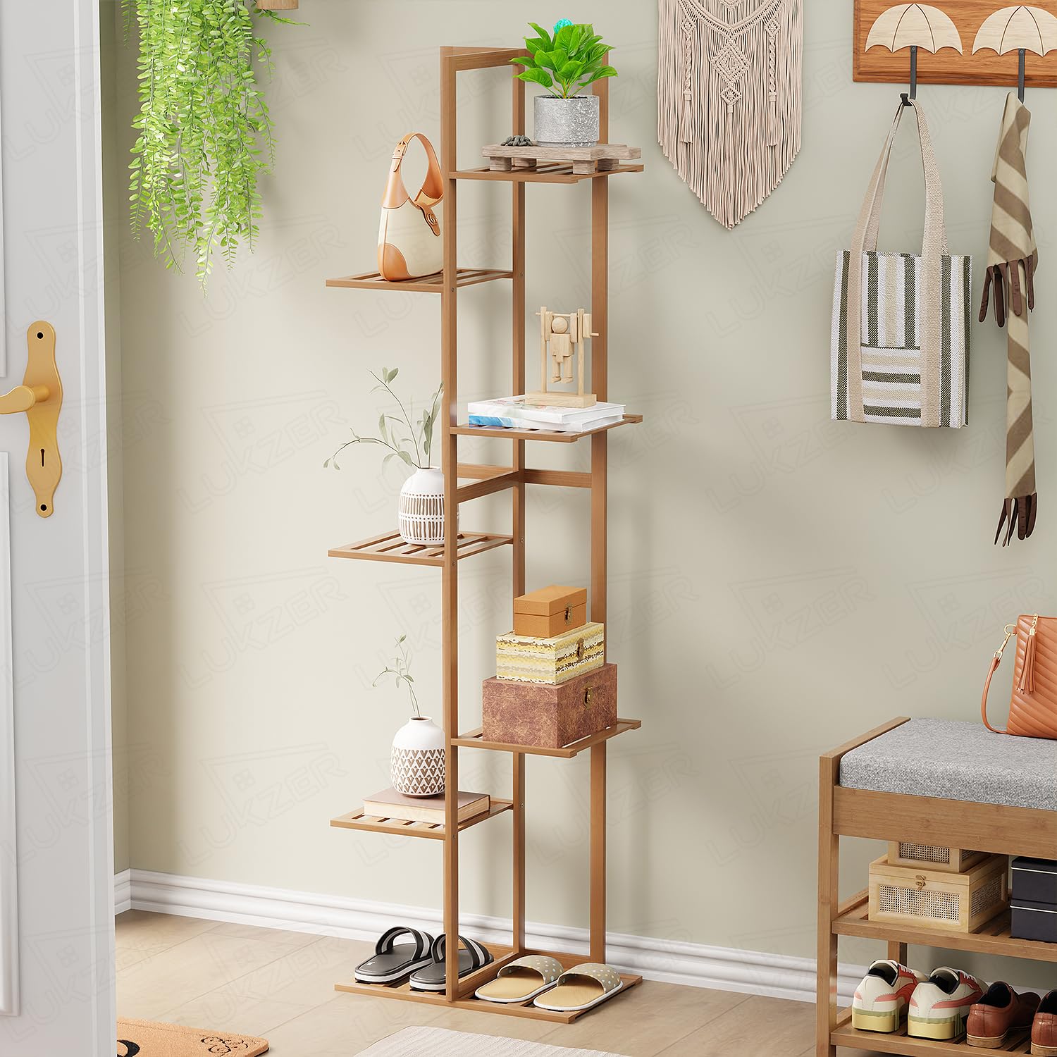 Lukzer 6-Tier Bamboo Plant Stand | Indoor Outdoor Tiered Plant Shelf Organizer