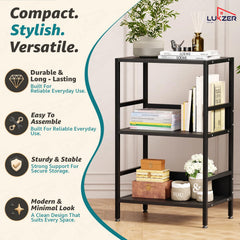 Lukzer 3-Tier Wooden Bedside Table for Bedroom & Multipurpose Open Storage Shelf (MMR-006-Black & Black)